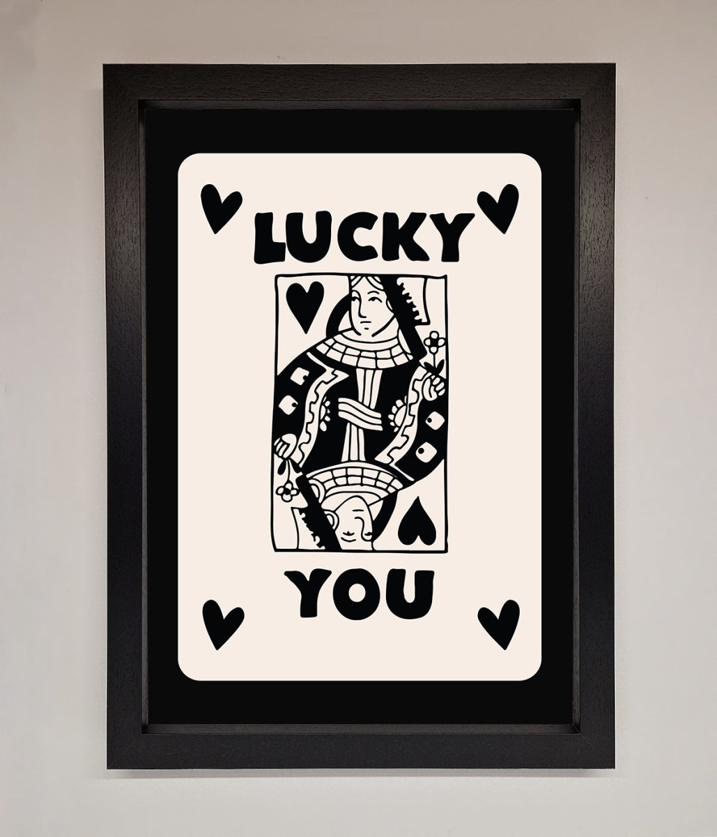 Lucky You Beige Black Framed Print - Zestio