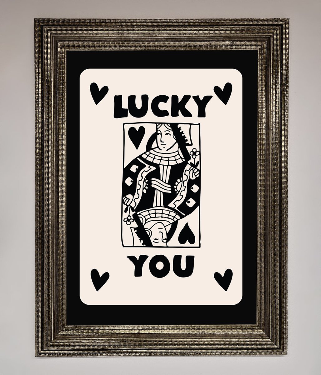 Lucky You Beige Black Framed Print - Zestio