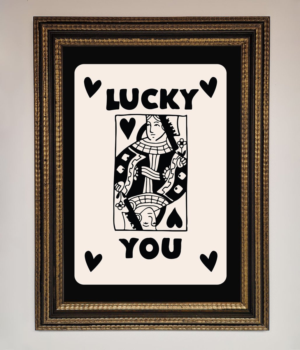Lucky You Beige Black Framed Print - Zestio