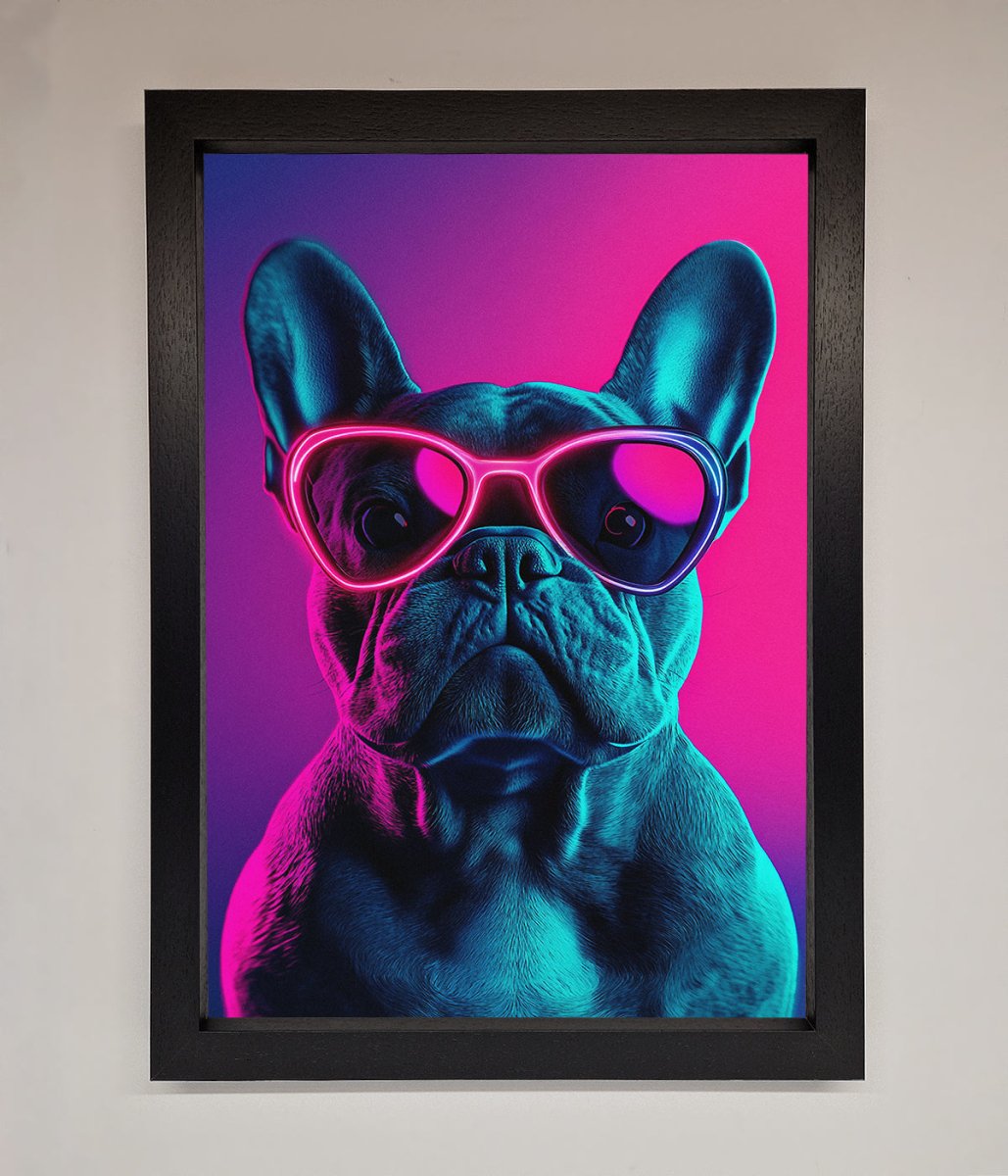 Neon French Bulldog Framed Wall Art - Zestio
