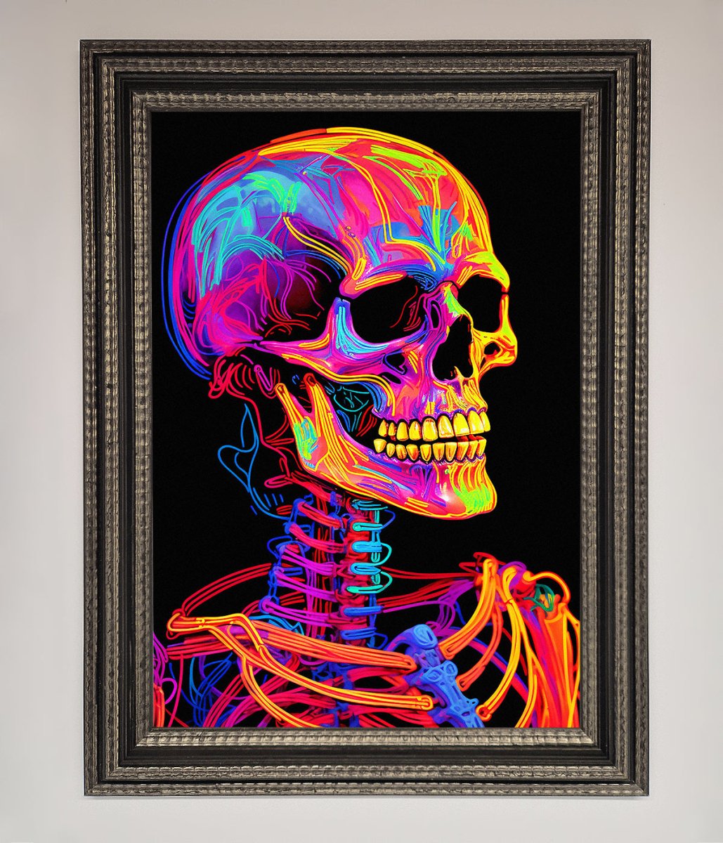 Neon On Black Skeleton Framed Poster - Zestio