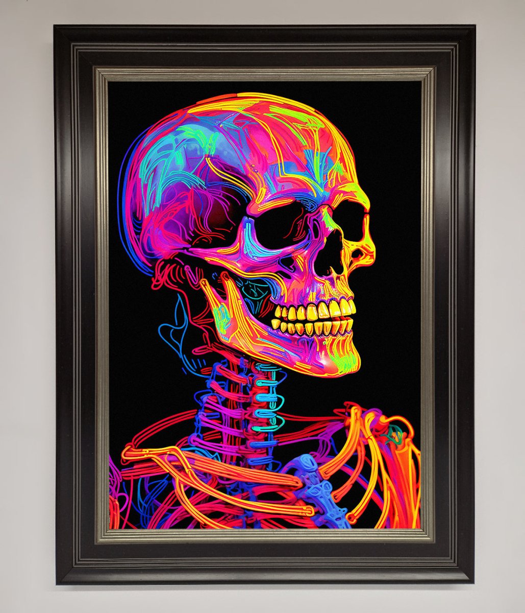Neon On Black Skeleton Framed Poster - Zestio