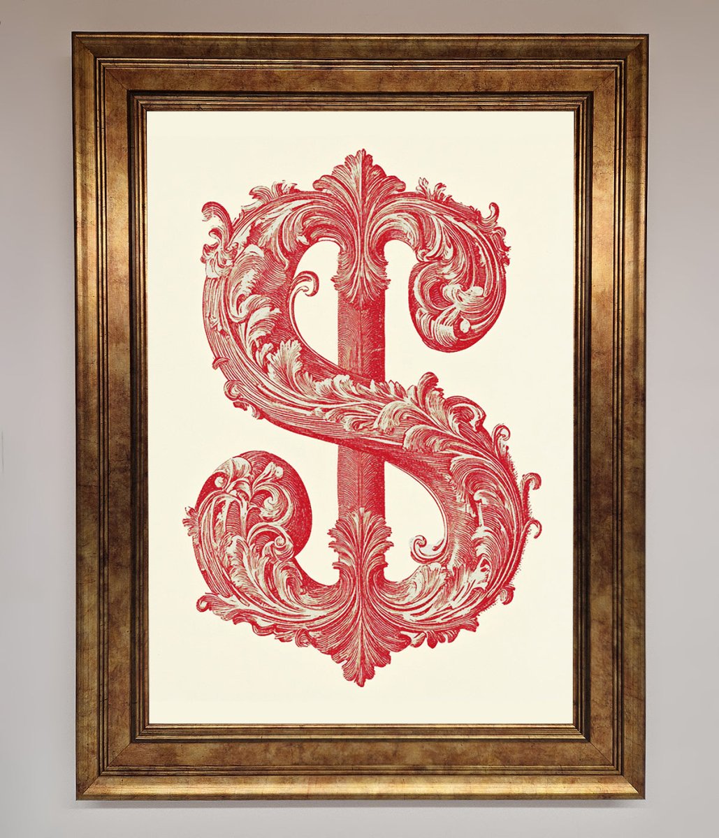 Ornate Dollar Cash Art Framed Print - Zestio