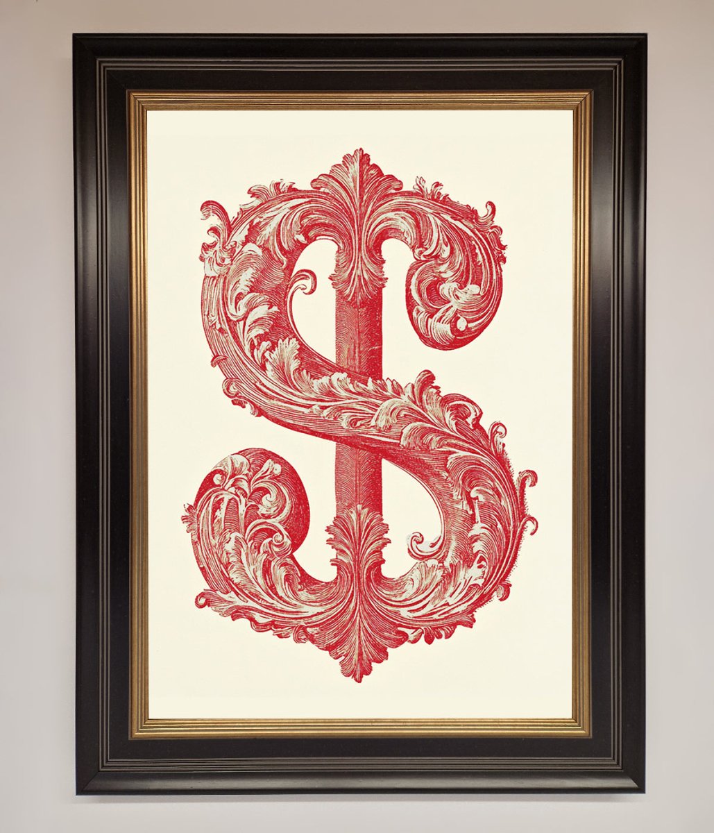 Ornate Dollar Cash Art Framed Print - Zestio