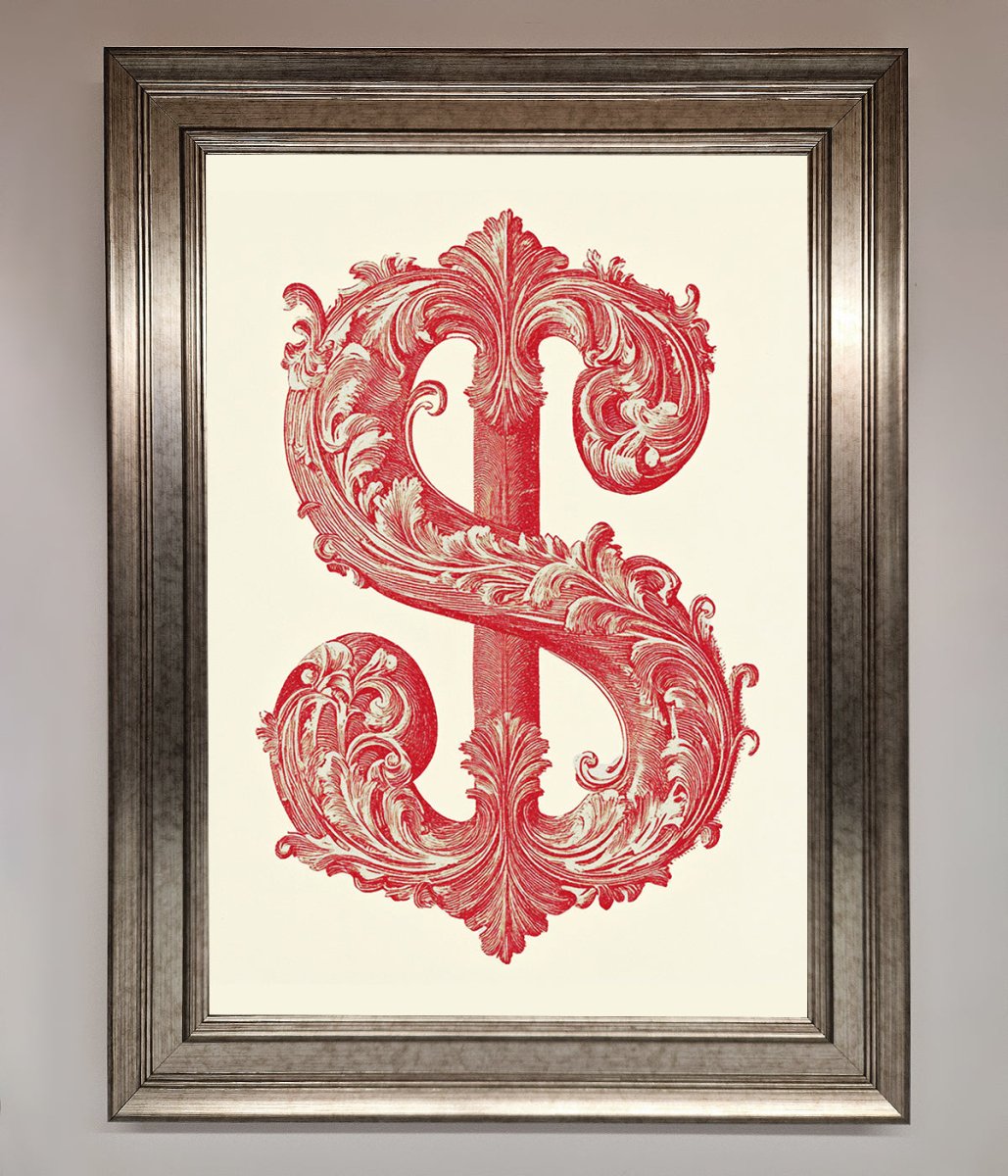 Ornate Dollar Cash Art Framed Print - Zestio