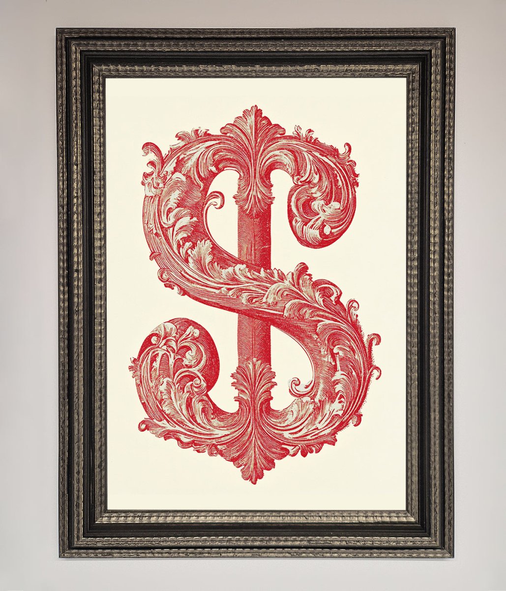 Ornate Dollar Cash Art Framed Print - Zestio