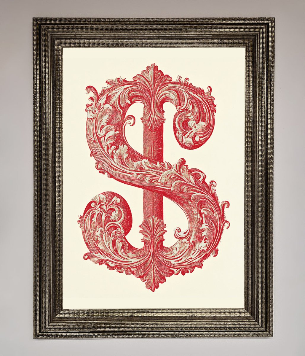 Ornate Dollar Cash Art Framed Print - Zestio