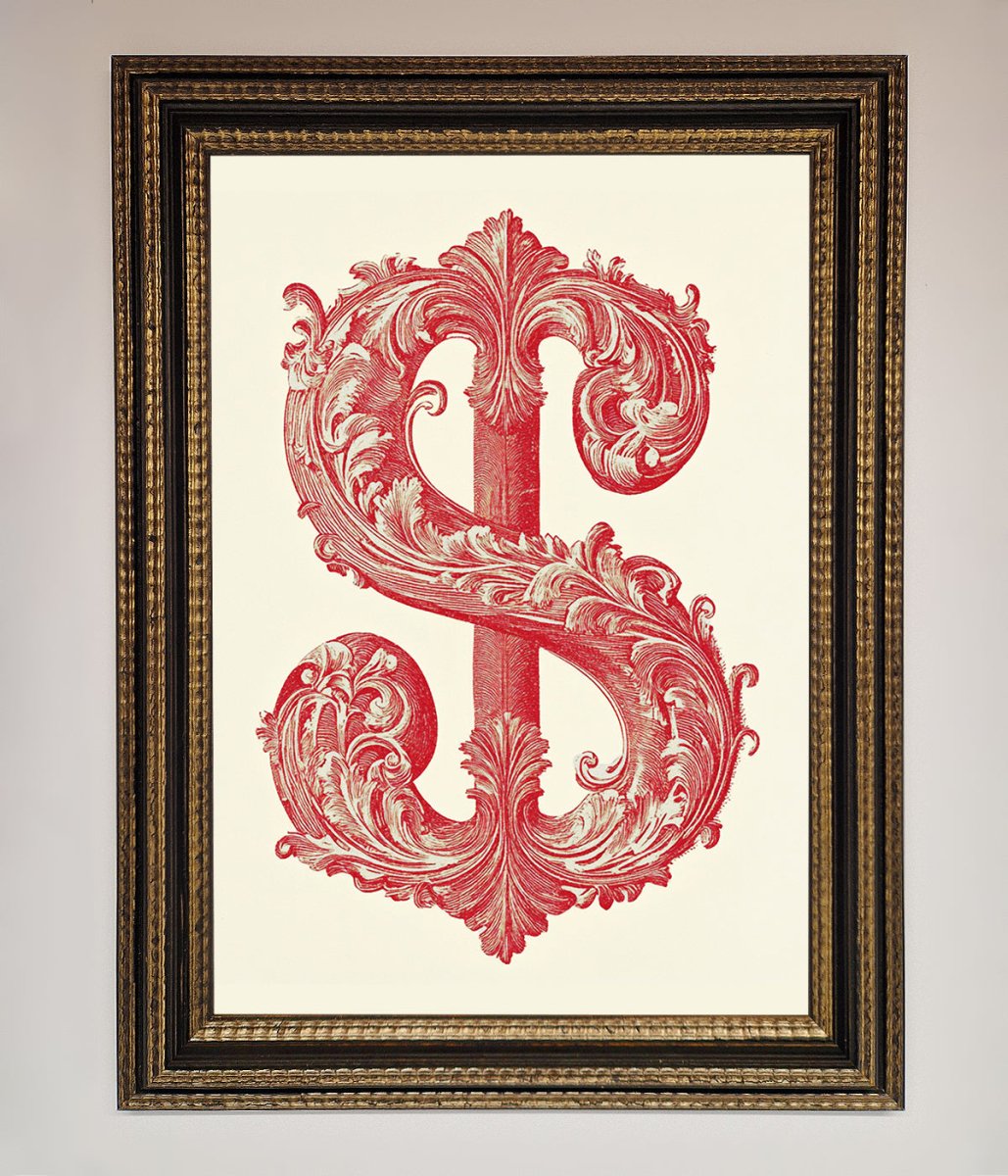 Ornate Dollar Cash Art Framed Print - Zestio