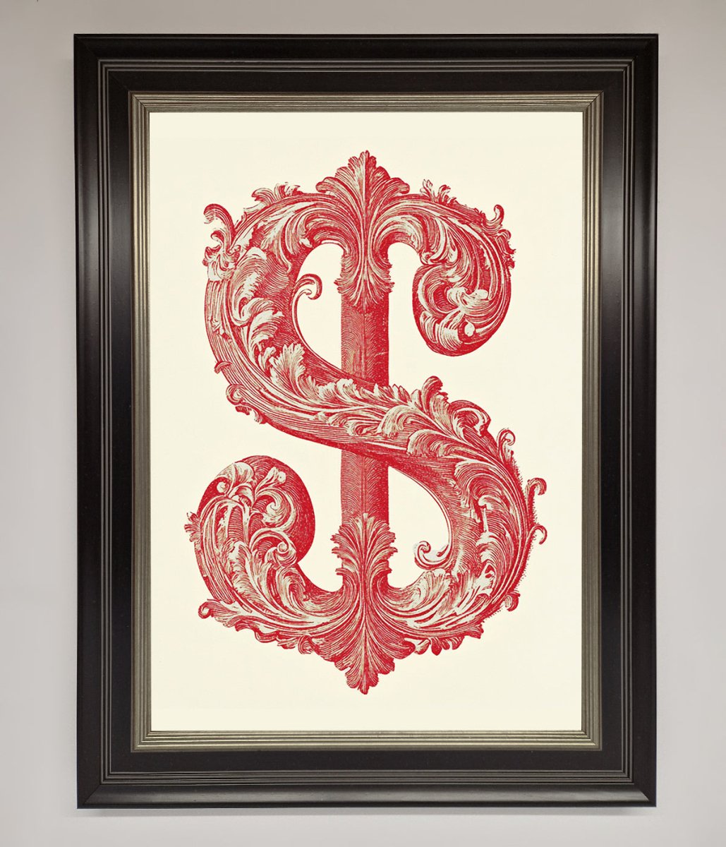 Ornate Dollar Cash Art Framed Print - Zestio