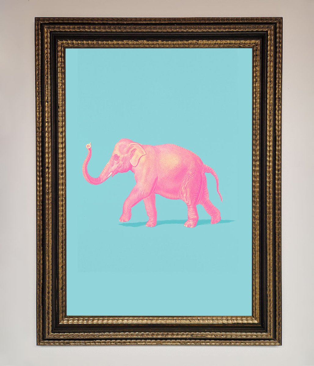 Pink Elephant On Blue Framed Print - Zestio