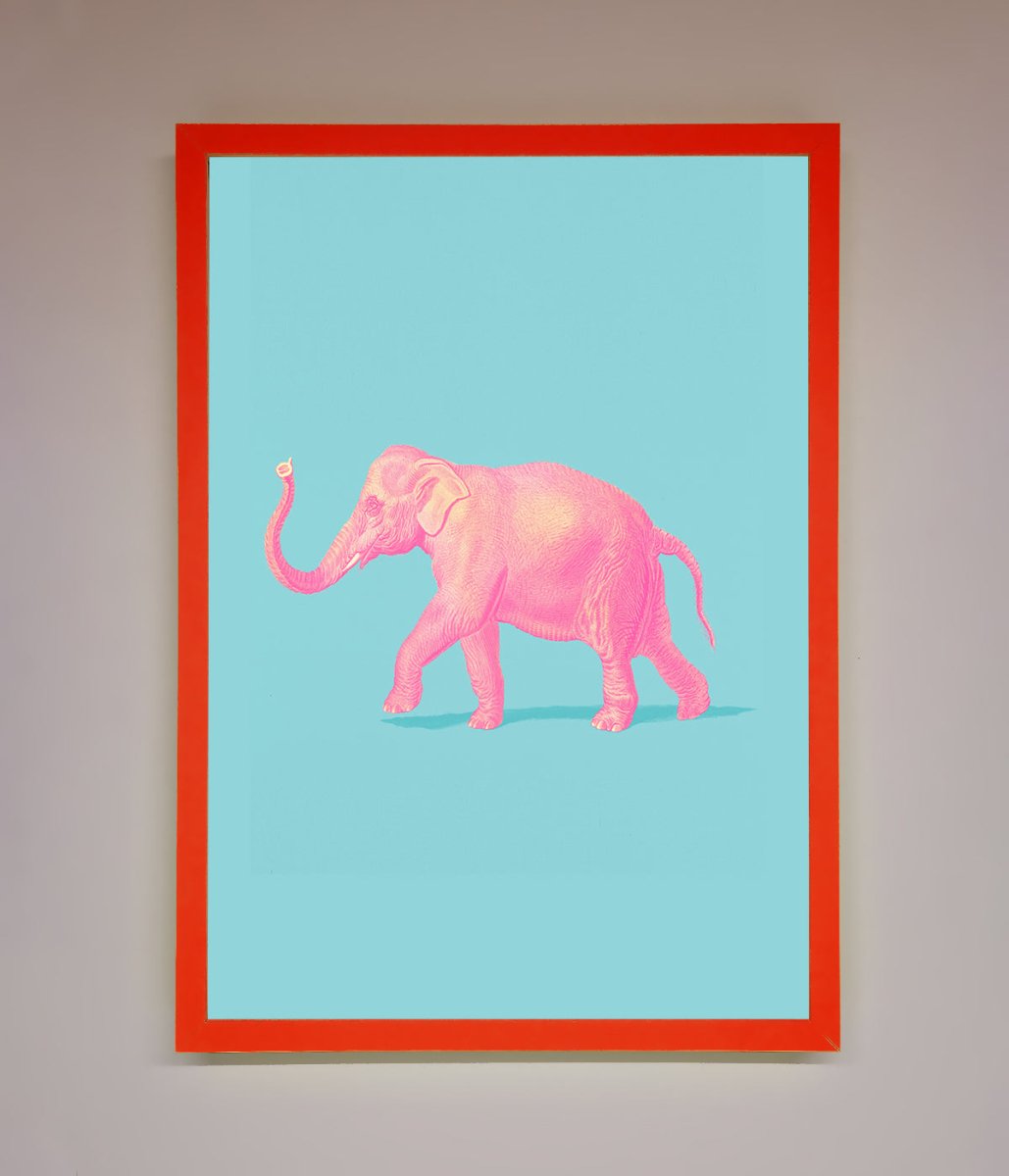 Pink Elephant On Blue Framed Print - Zestio