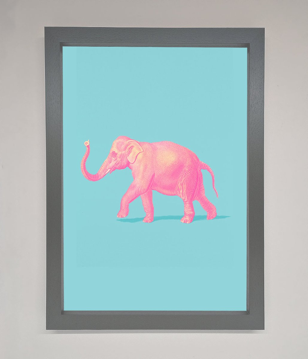 Pink Elephant On Blue Framed Print - Zestio