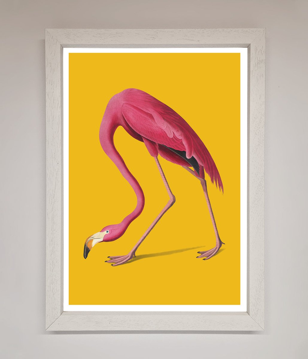 Pink Flamingo On Yellow Framed Print - Zestio