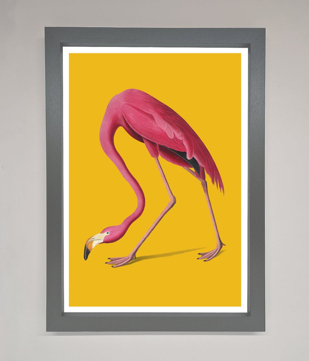 Pink Flamingo On Yellow Framed Print - Zestio