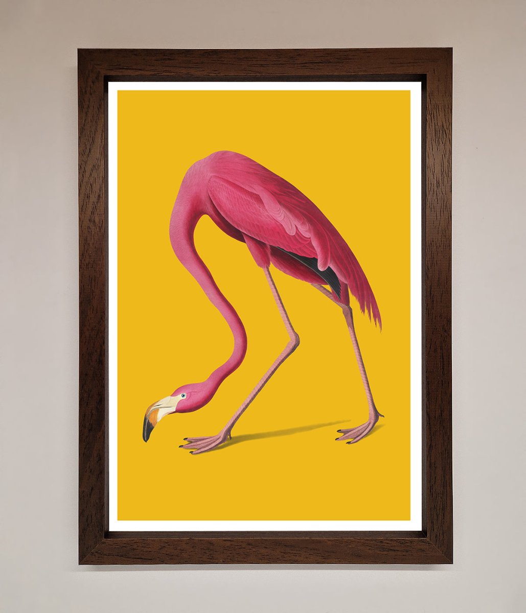 Pink Flamingo On Yellow Framed Print - Zestio