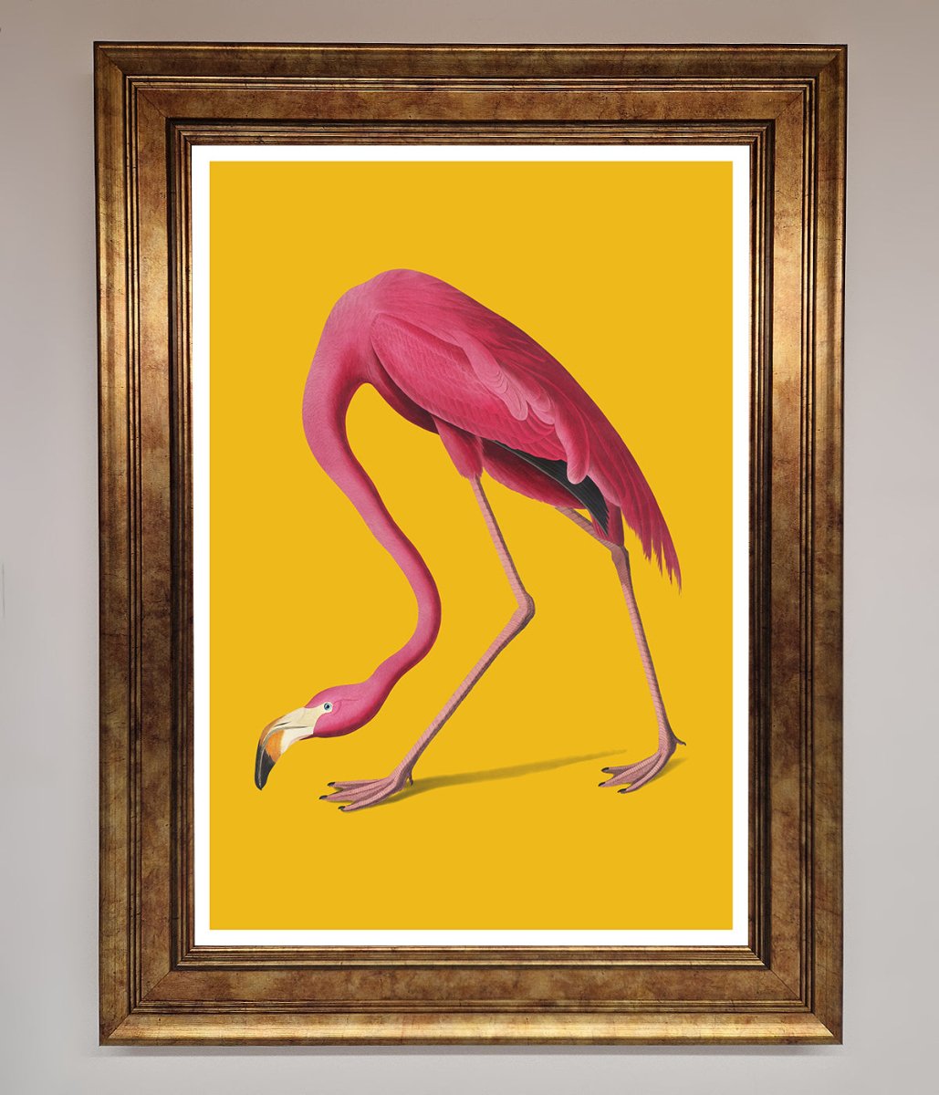 Pink Flamingo On Yellow Framed Print - Zestio