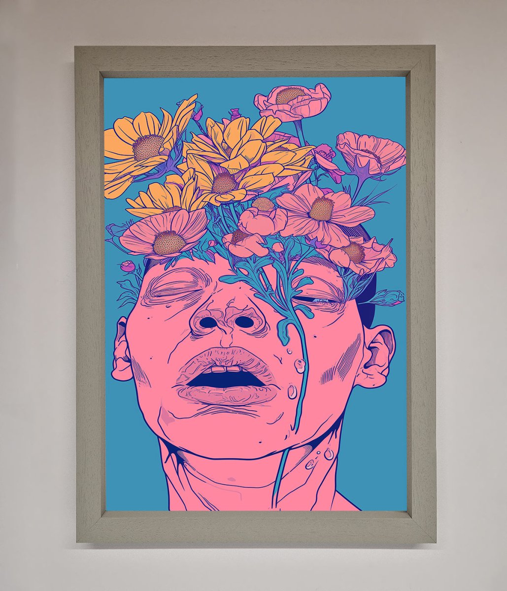 Pink Flowers On Face Framed Wall Art - Zestio