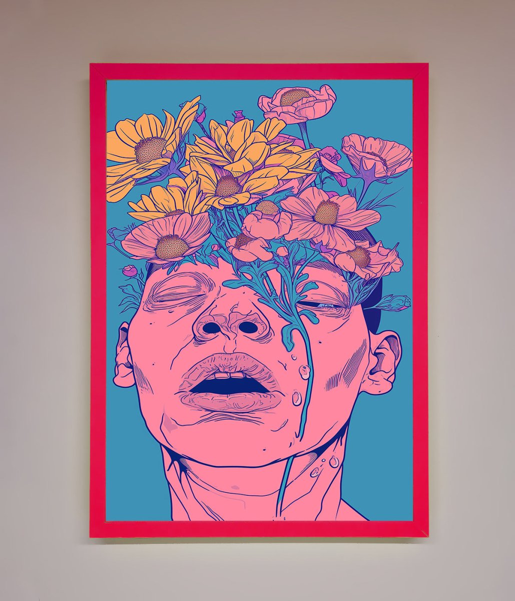 Pink Flowers On Face Framed Wall Art - Zestio