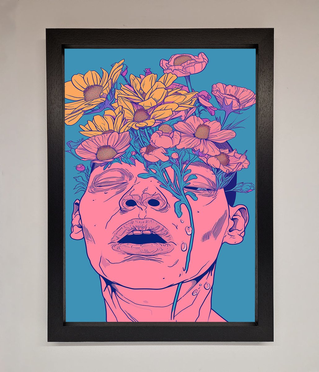 Pink Flowers On Face Framed Wall Art - Zestio