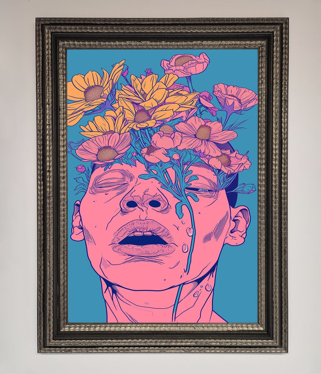 Pink Flowers On Face Framed Wall Art - Zestio