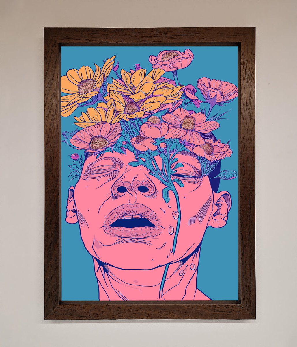 Pink Flowers On Face Framed Wall Art - Zestio