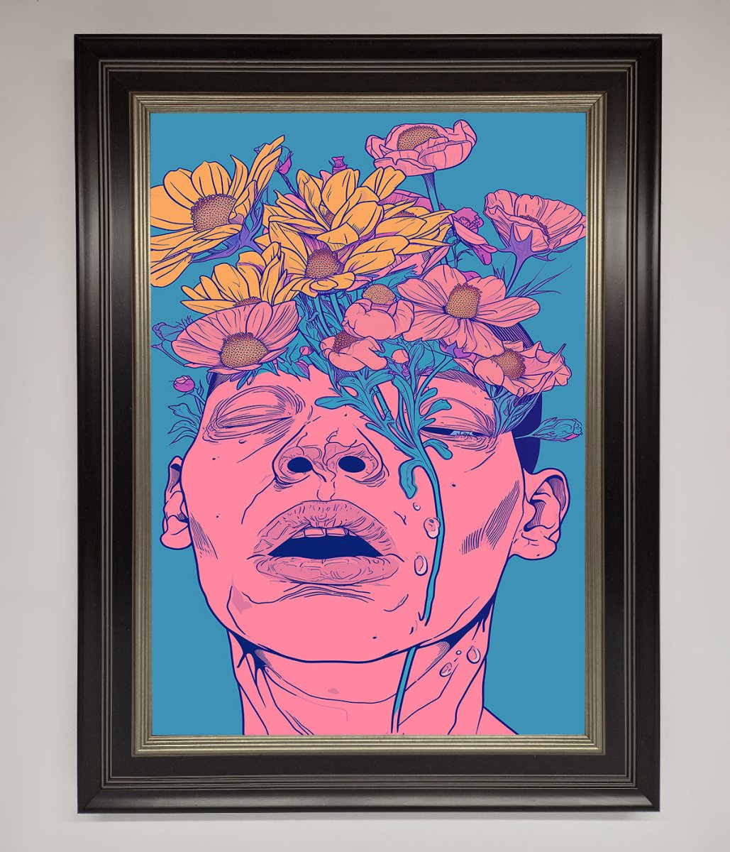 Pink Flowers On Face Framed Wall Art - Zestio