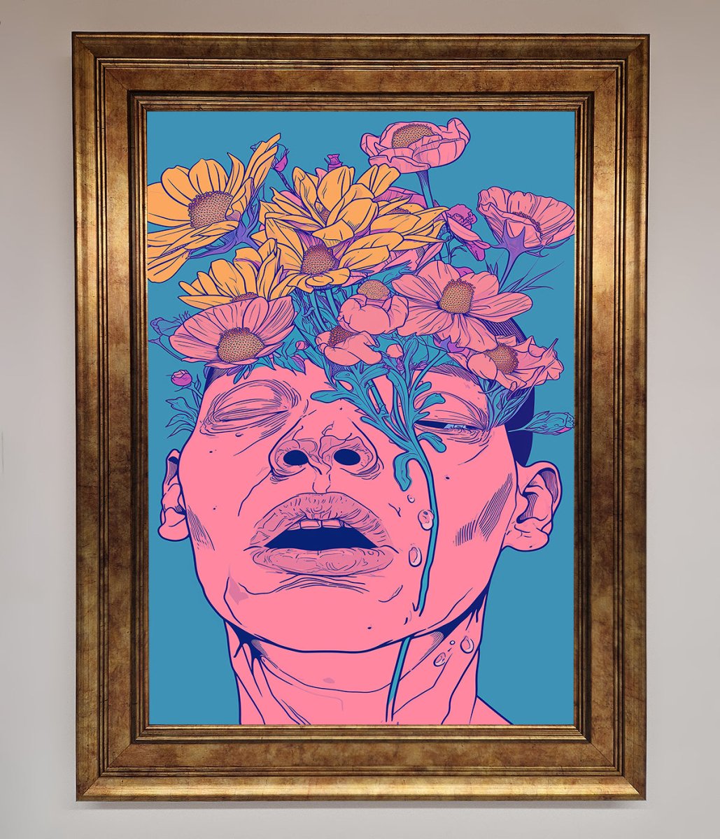 Pink Flowers On Face Framed Wall Art - Zestio