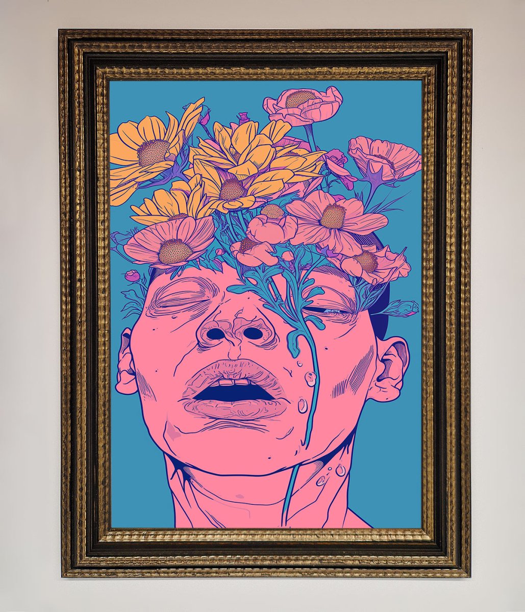 Pink Flowers On Face Framed Wall Art - Zestio