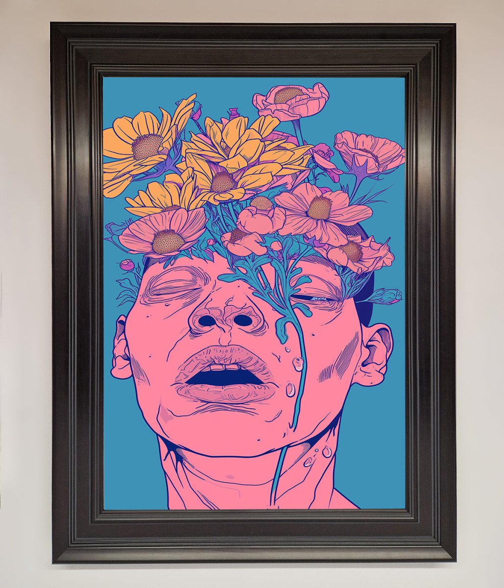 Pink Flowers On Face Framed Wall Art - Zestio