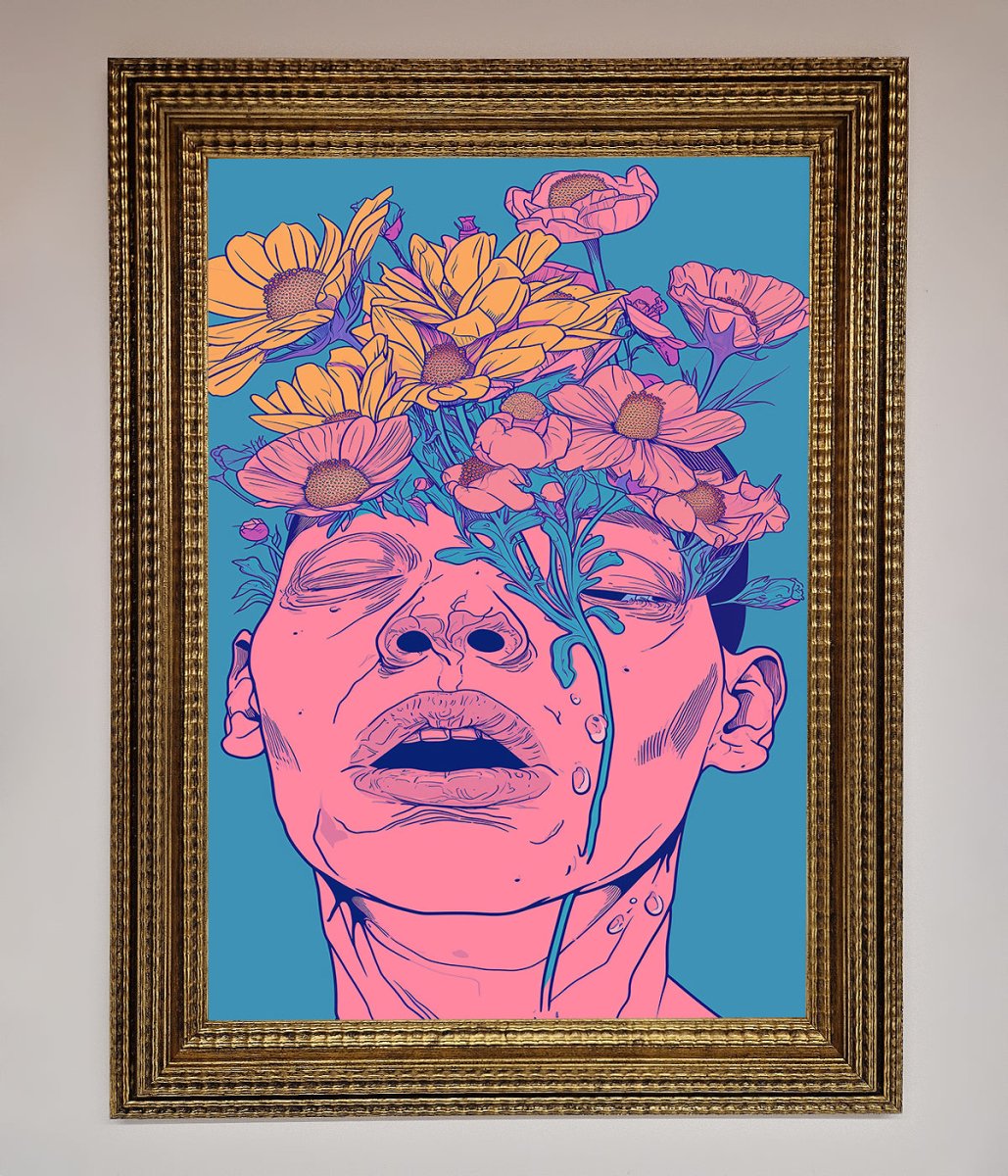 Pink Flowers On Face Framed Wall Art - Zestio