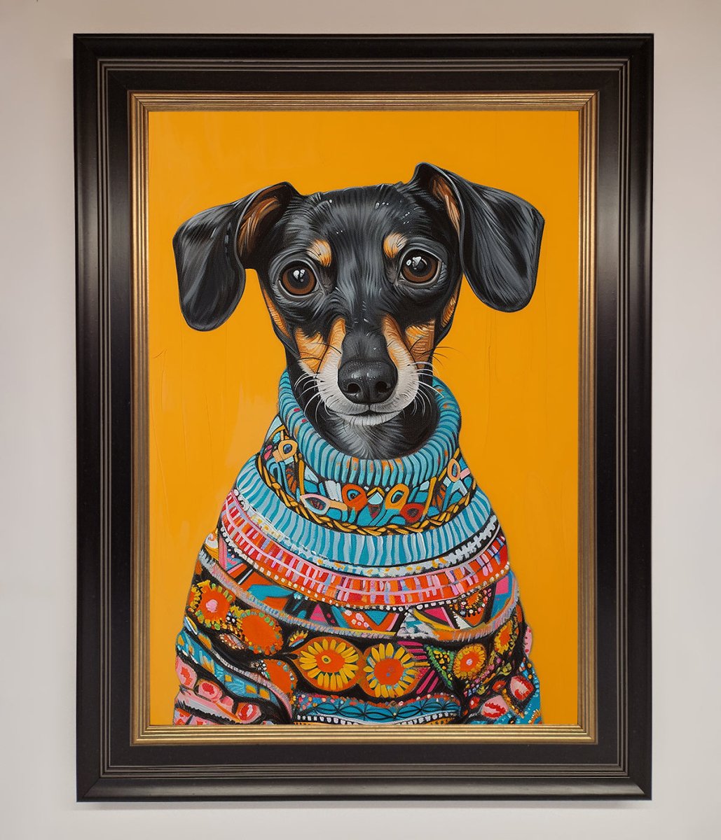 Sausage Dog In A Sweater Framed Print - Zestio