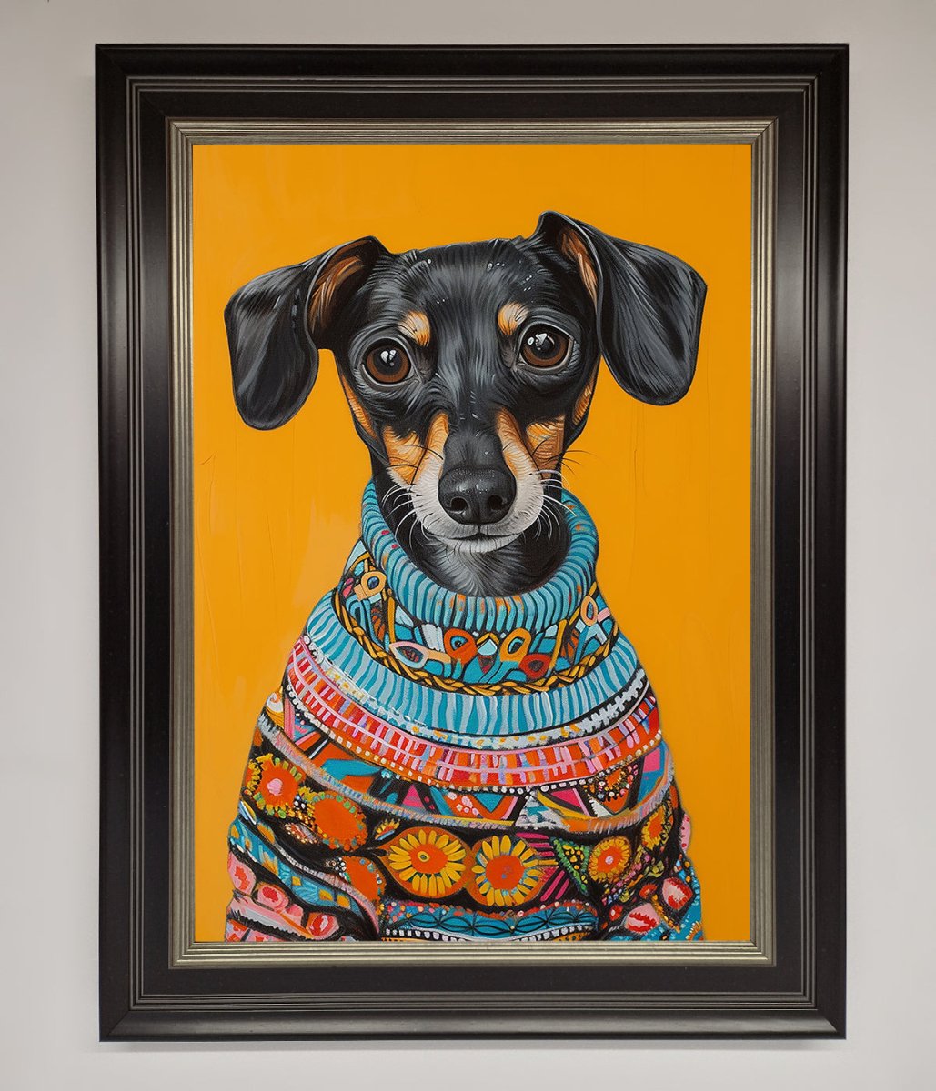 Sausage Dog In A Sweater Framed Print - Zestio