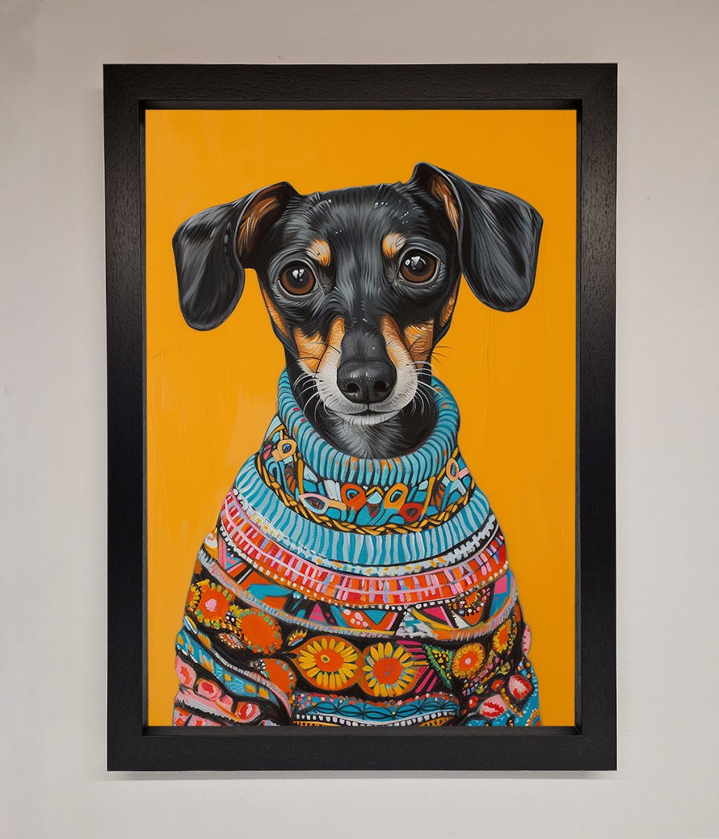 Sausage Dog In A Sweater Framed Print - Zestio