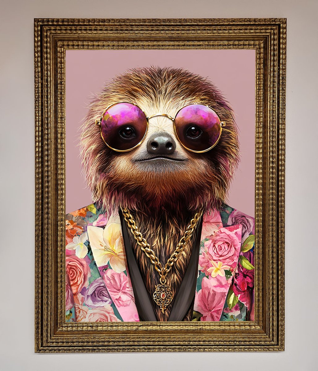 Sloth With Sunglasses Framed Poster - Zestio