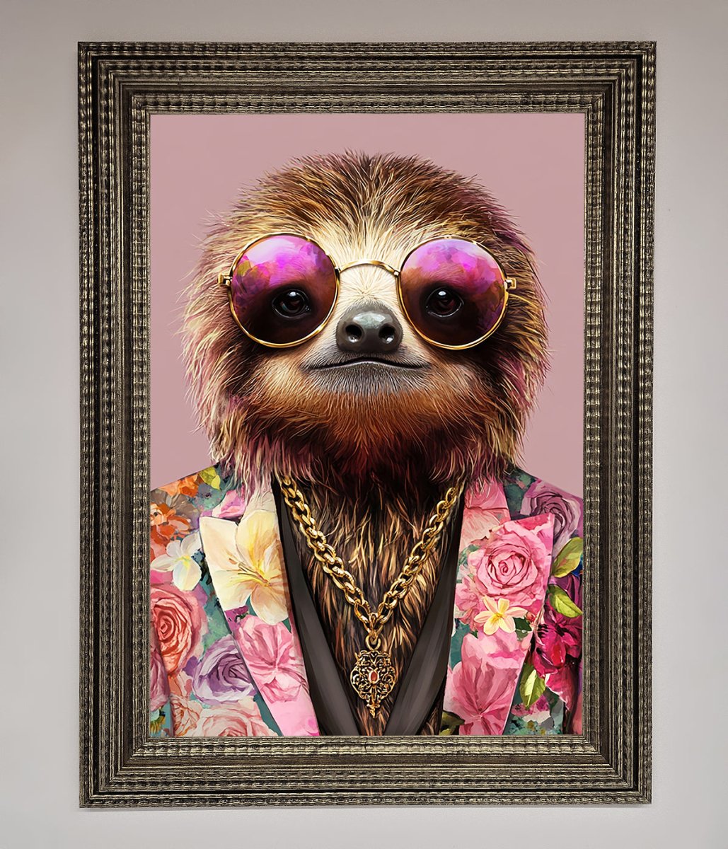 Sloth With Sunglasses Framed Poster - Zestio