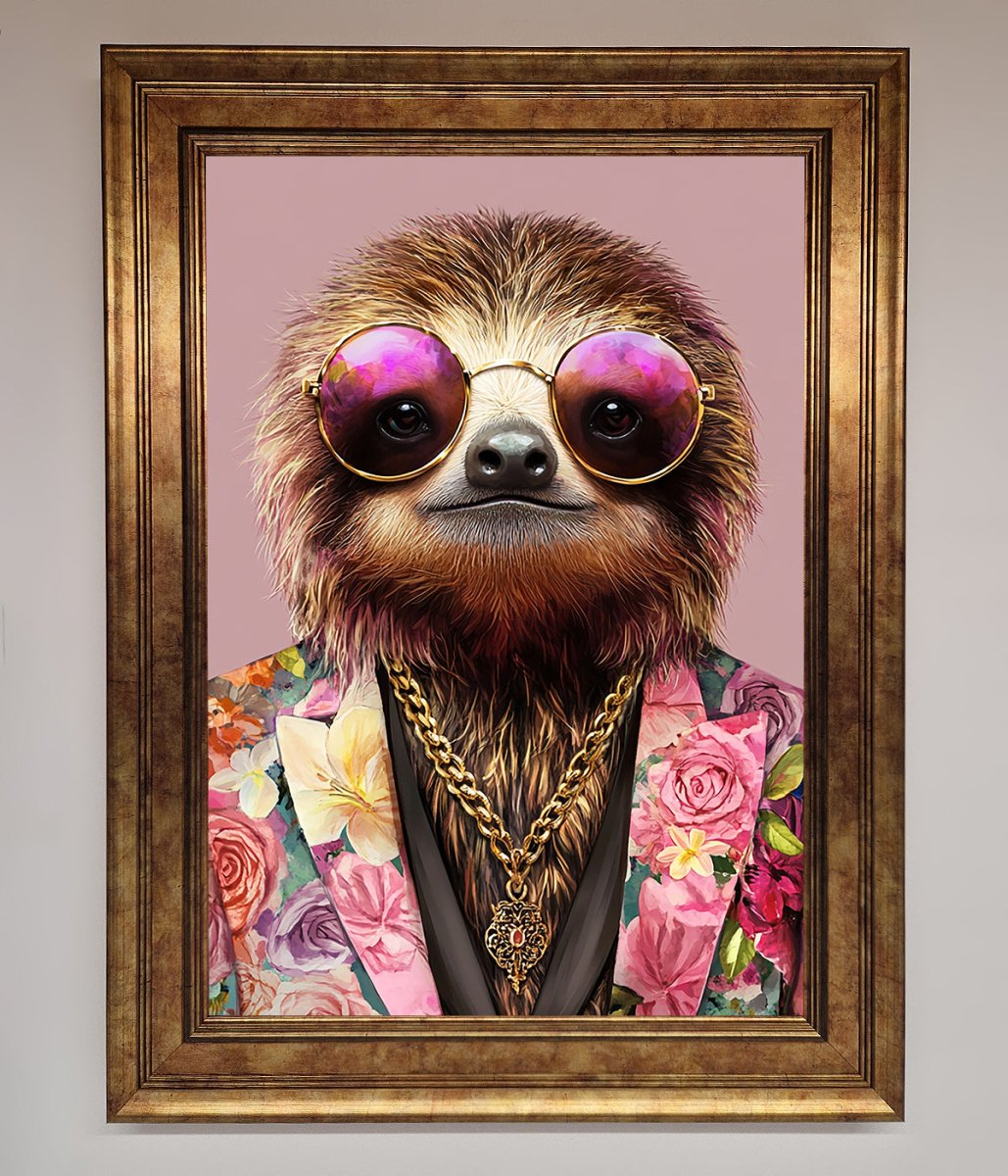 Sloth With Sunglasses Framed Poster - Zestio