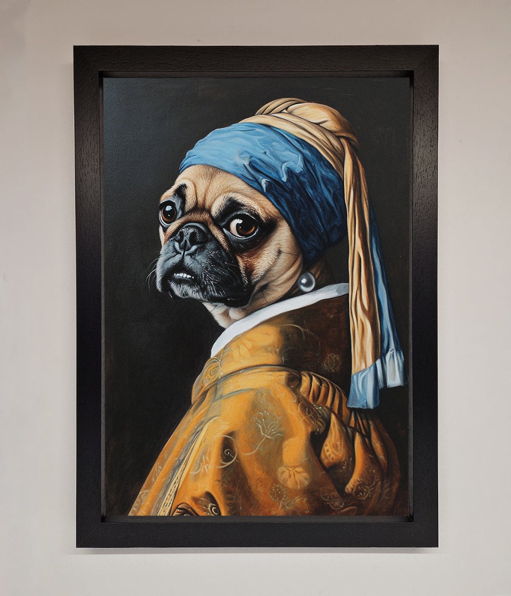 The Pug With The Pearl Earring Framed Print - Zestio