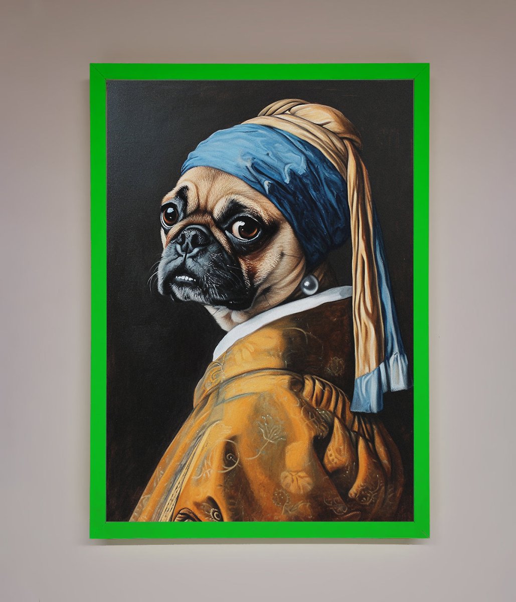 The Pug With The Pearl Earring Framed Print - Zestio
