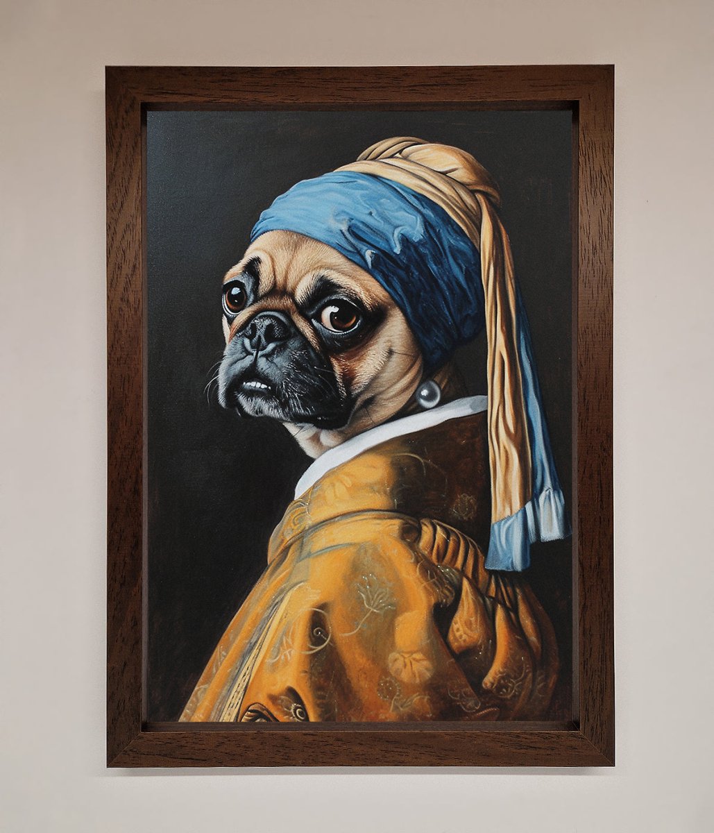 The Pug With The Pearl Earring Framed Print - Zestio