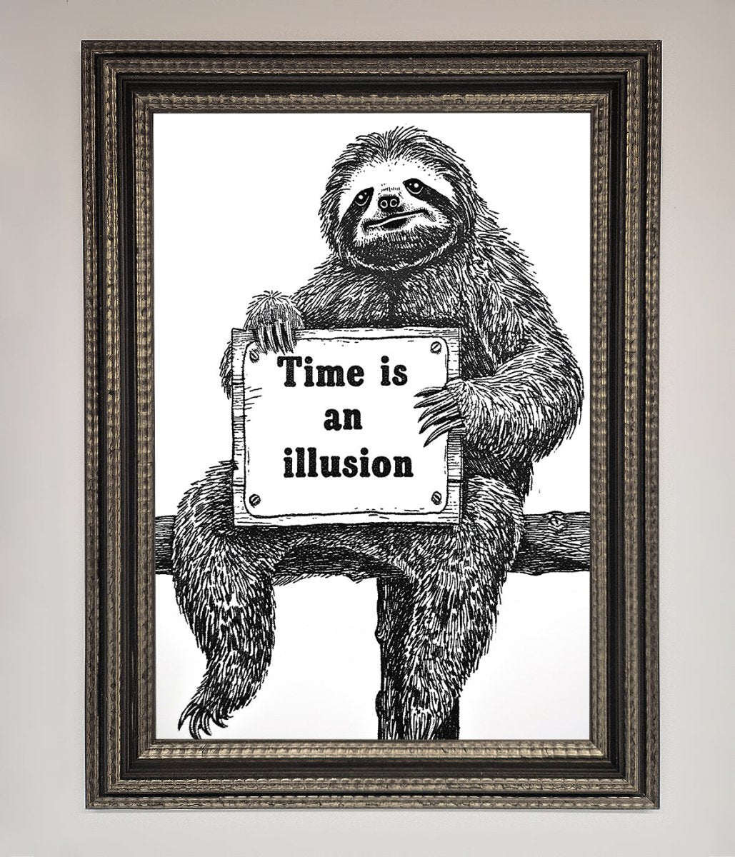 Time Is An Illusion Sloth Black Framed Poster - Zestio