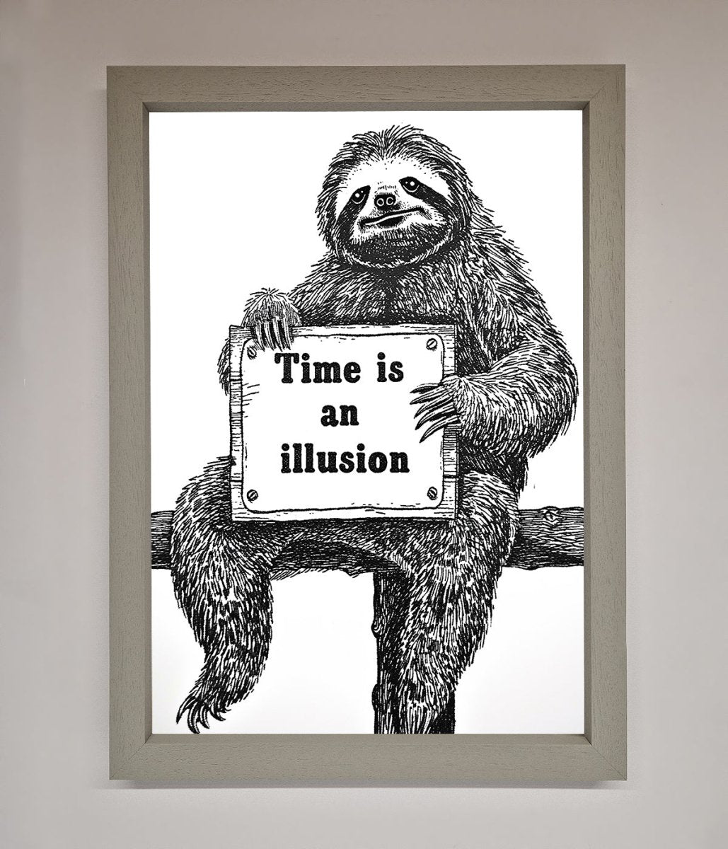 Time Is An Illusion Sloth Black Framed Poster - Zestio