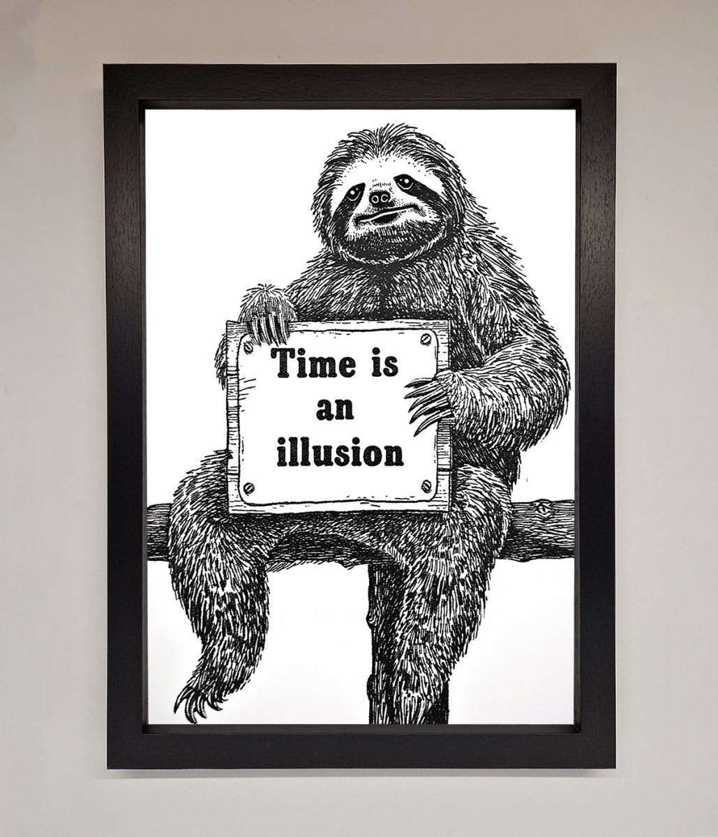 Time Is An Illusion Sloth Black Framed Poster - Zestio