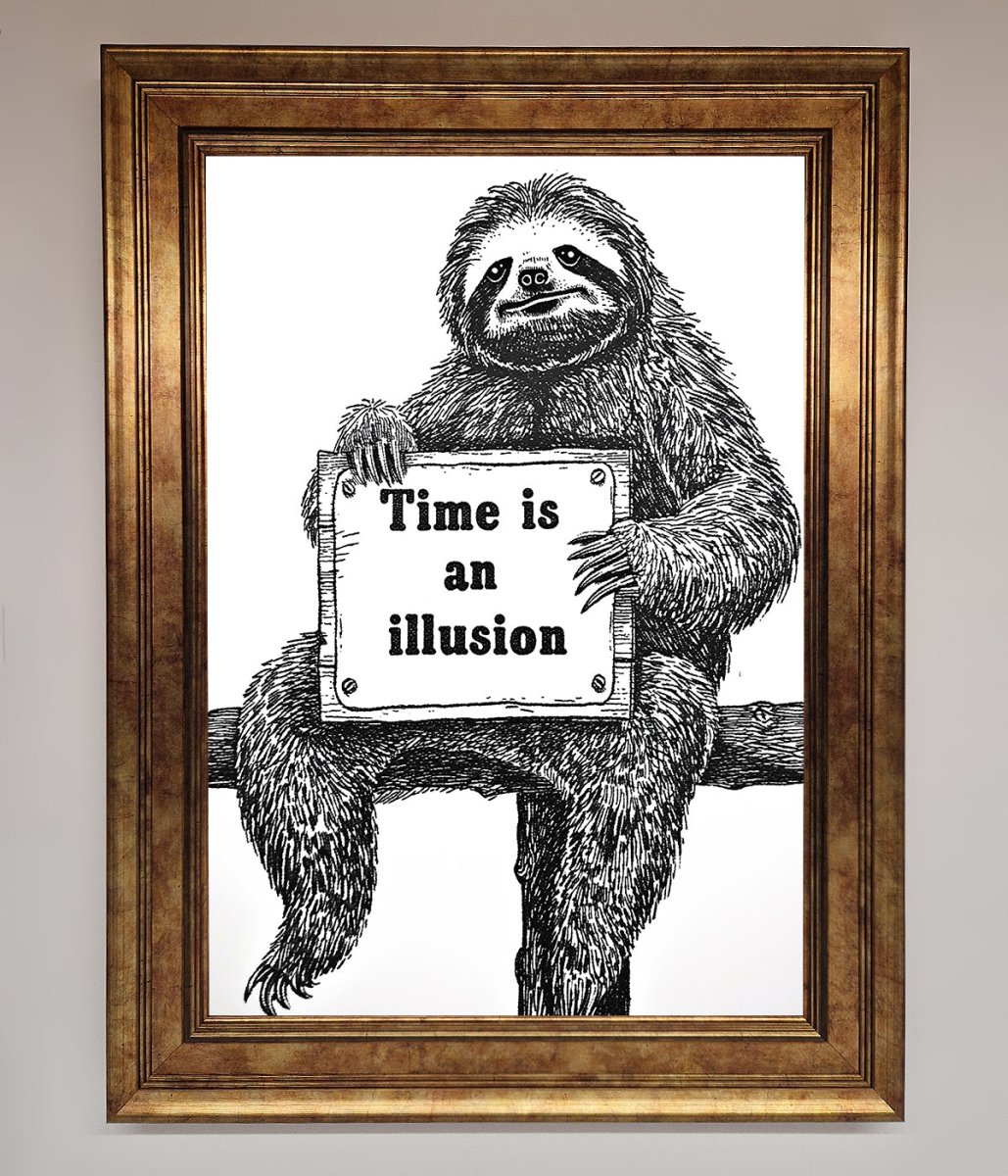 Time Is An Illusion Sloth Black Framed Poster - Zestio