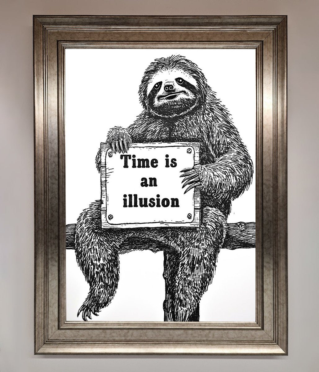 Time Is An Illusion Sloth Black Framed Poster - Zestio