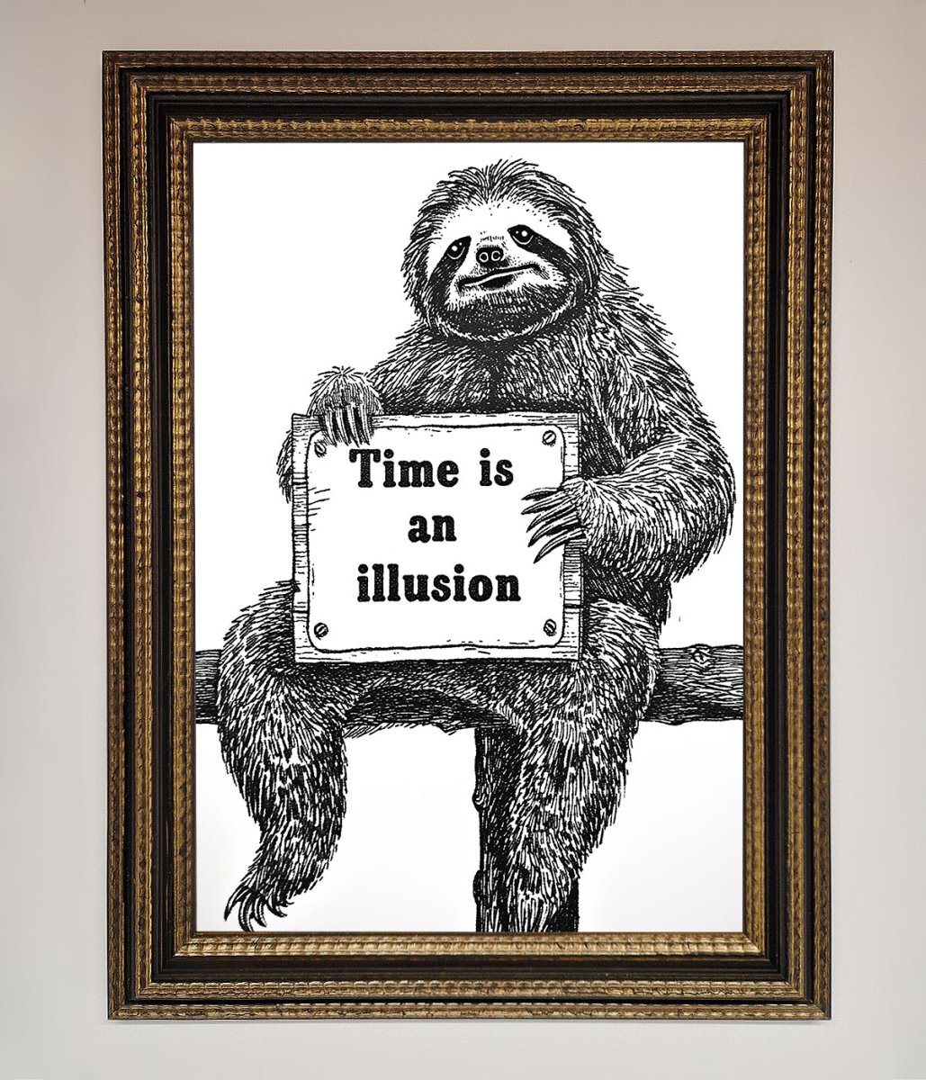 Time Is An Illusion Sloth Black Framed Poster - Zestio