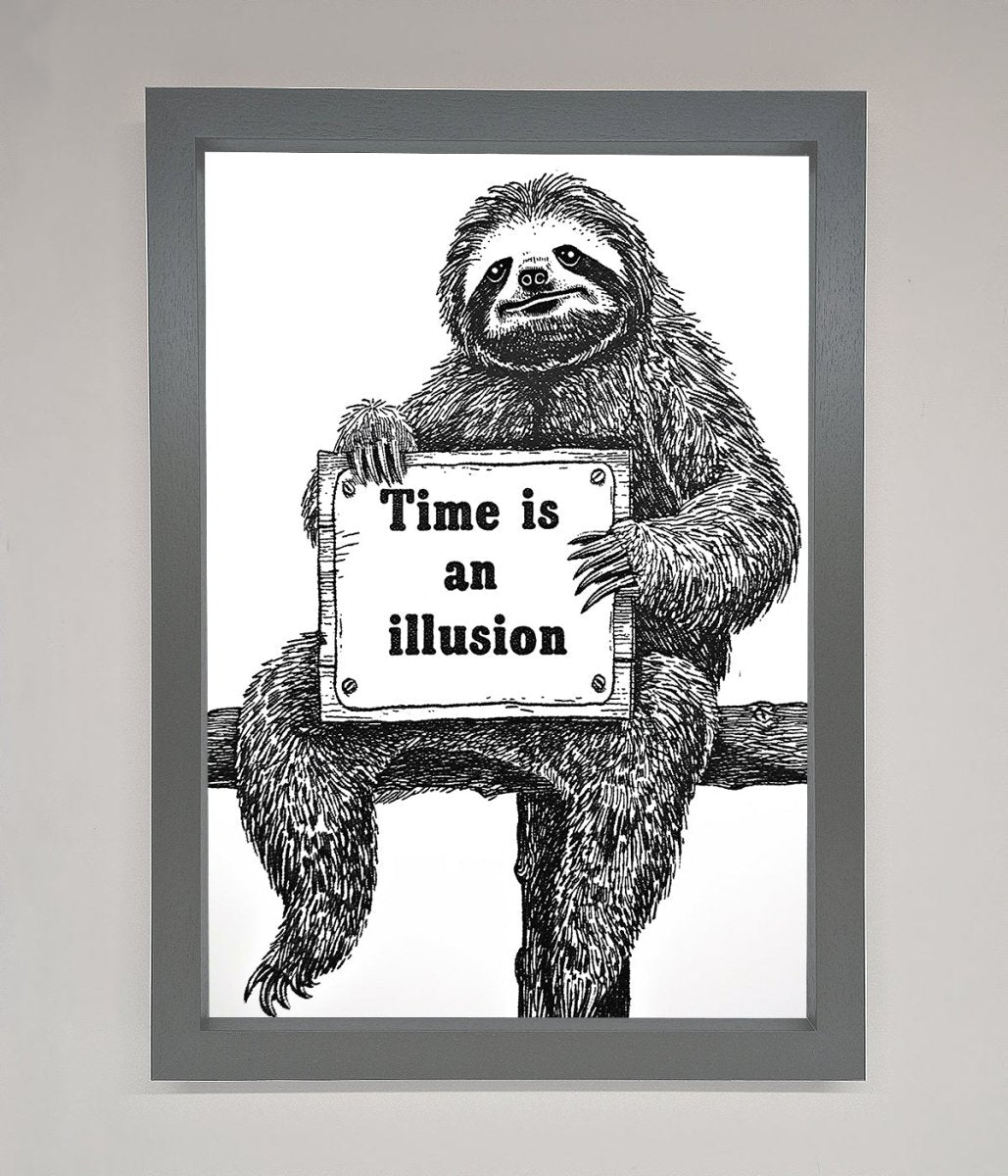Time Is An Illusion Sloth Black Framed Poster - Zestio