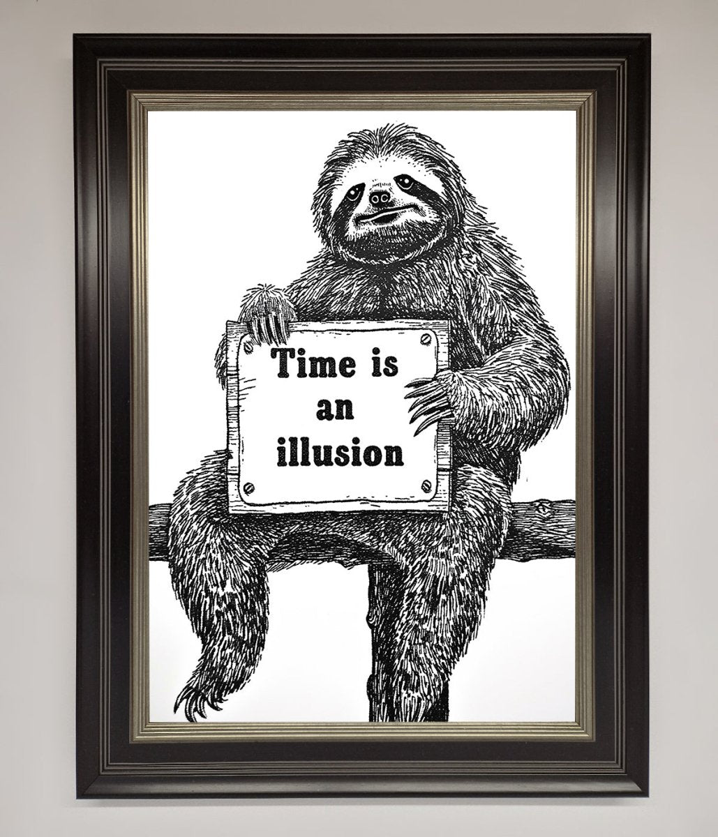 Time Is An Illusion Sloth Black Framed Poster - Zestio