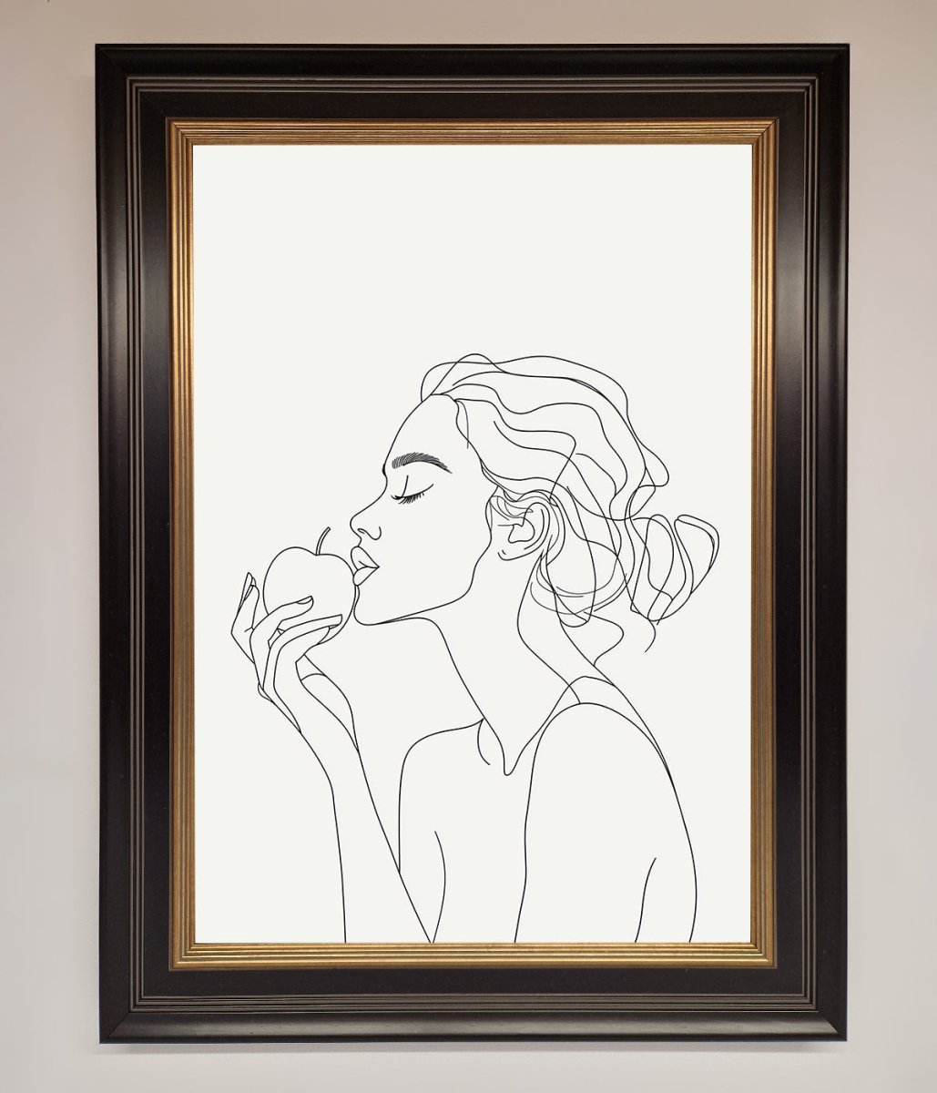 Women With An Apple Line Drawing Framed Poster - Zestio