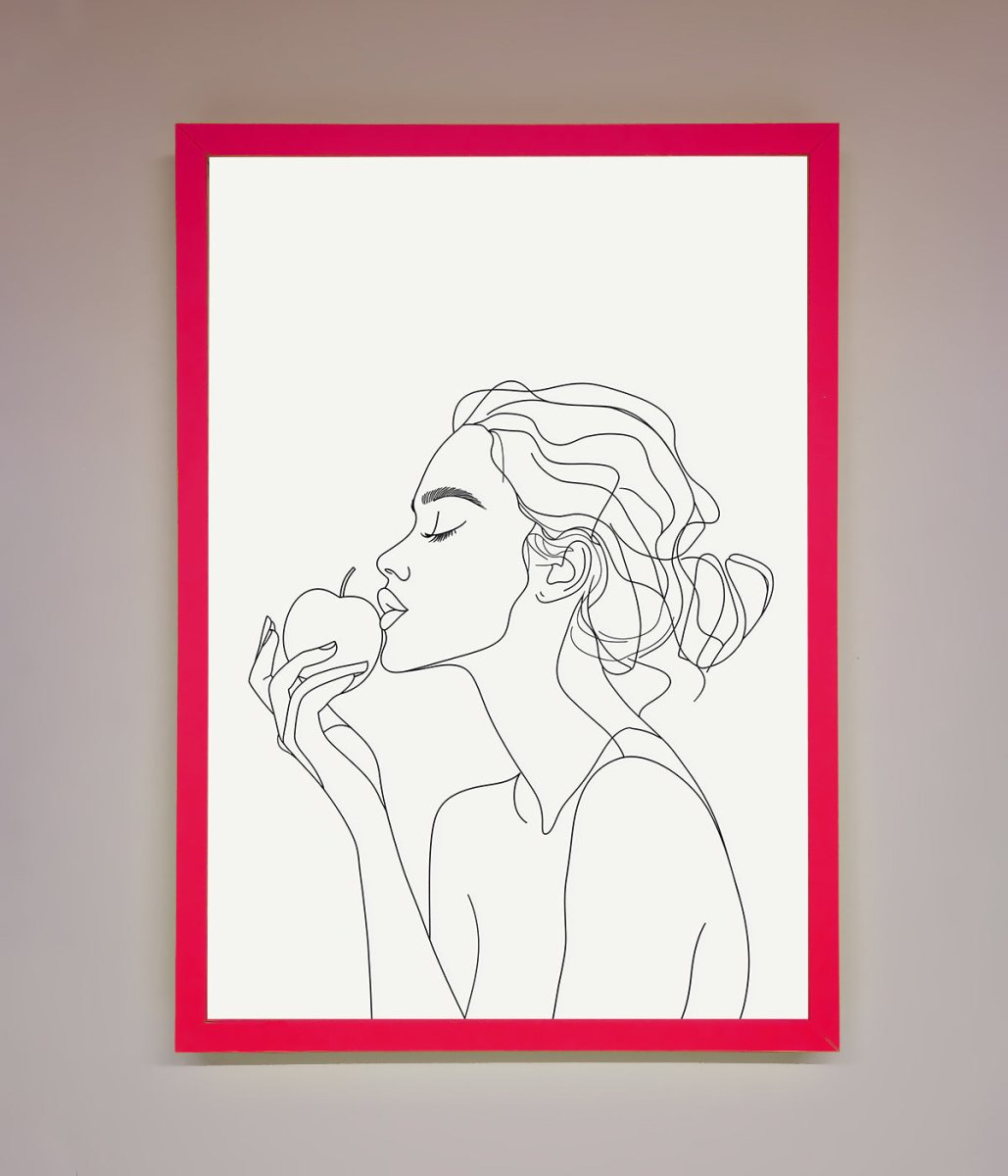 Women With An Apple Line Drawing Framed Poster - Zestio