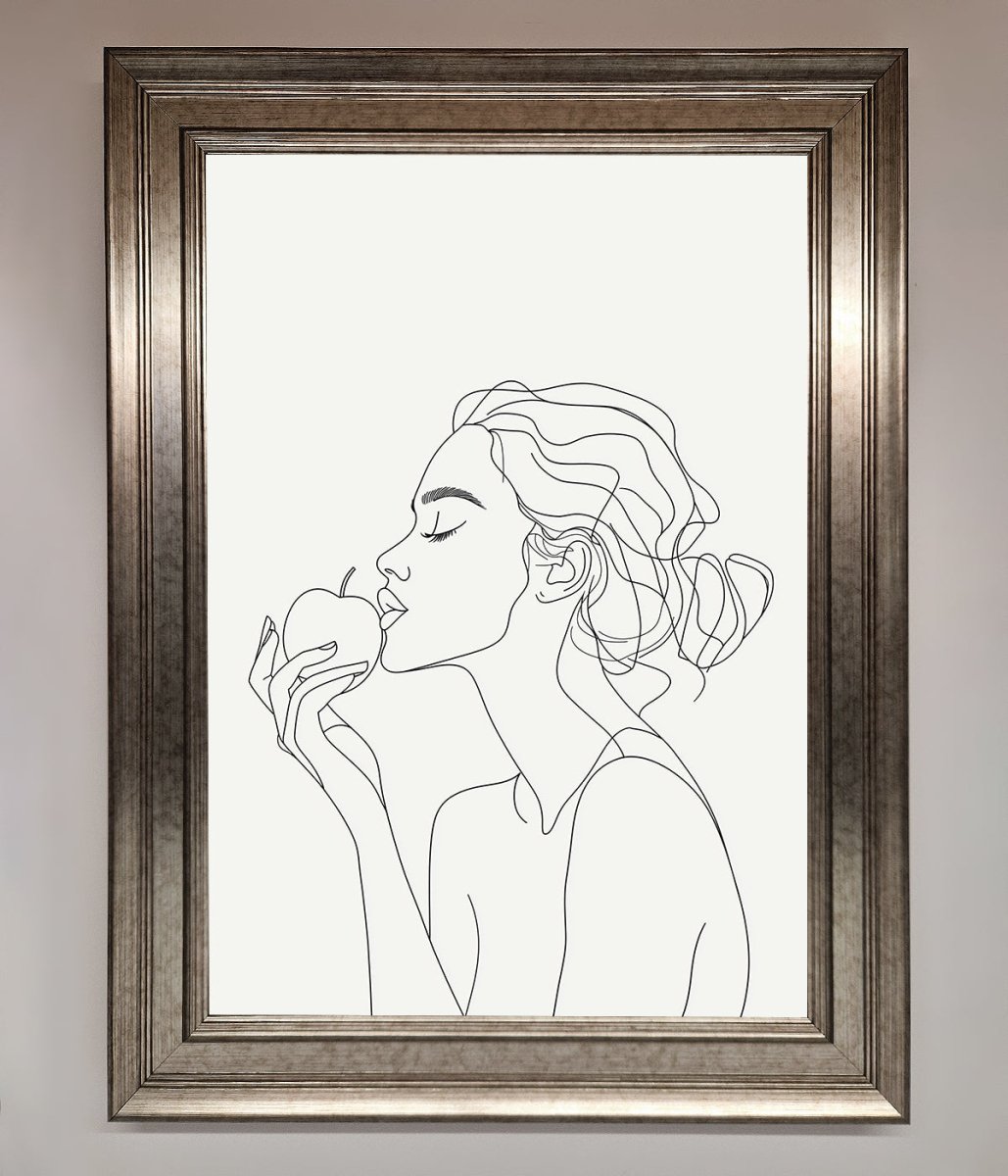 Women With An Apple Line Drawing Framed Poster - Zestio